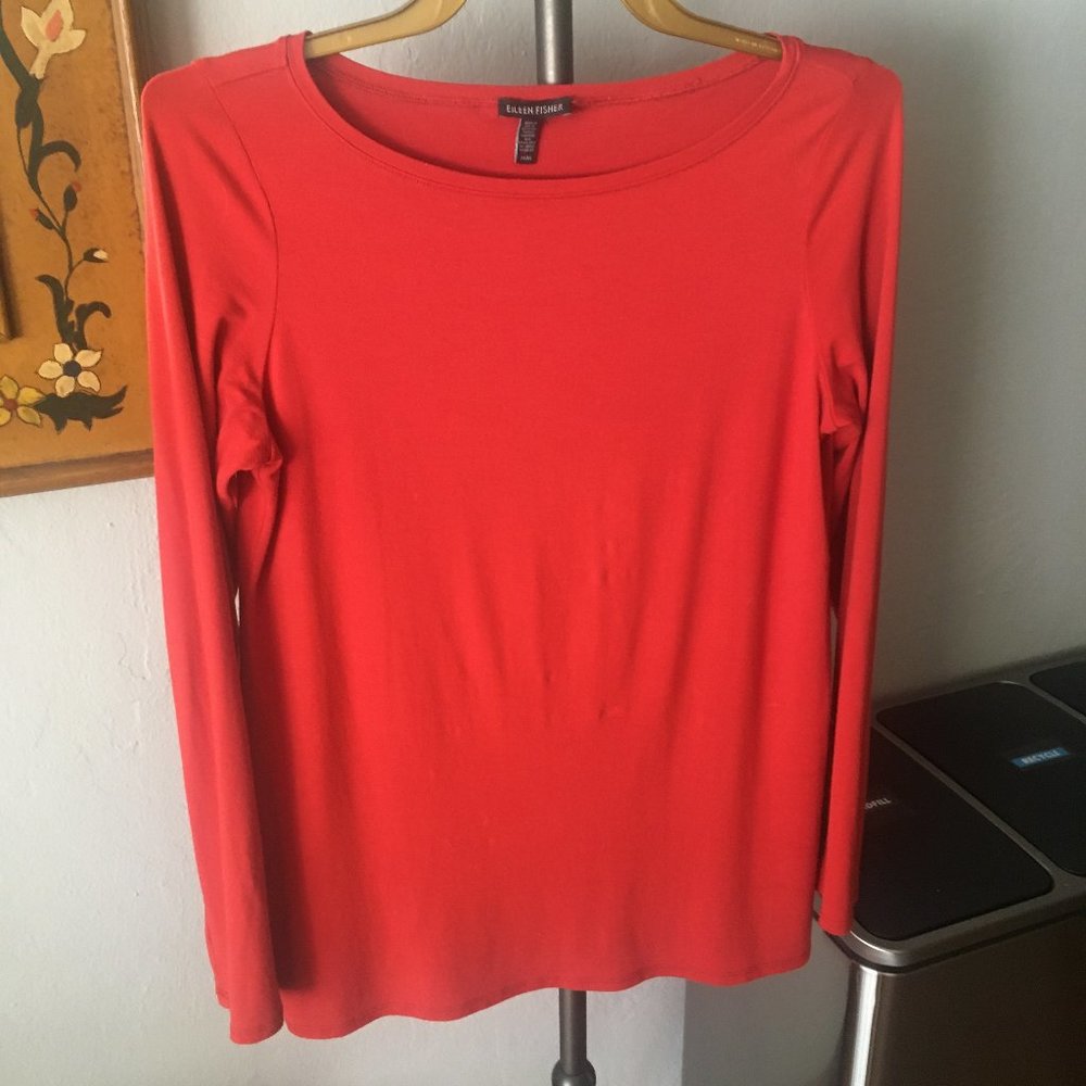 EILEEN FISHER BRIGHT RED SCOOP NECK JERSEY TUNIC SIZE M